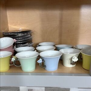 Pastel Ceramic Tea Cups with Floral Handle